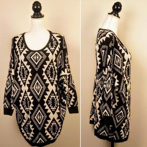 FOREVER 21 Sweater, Black Aztec Boho Tribal, L